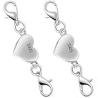 925 Silver Heart-Shaped Magnetic Necklace Clasps and Closures, Magnetic Clasp Converter for Jewelry Making Supplies,Chain Extender Connector for Necklace Bracelet (2pcs Silver) - color: 2pcs silver