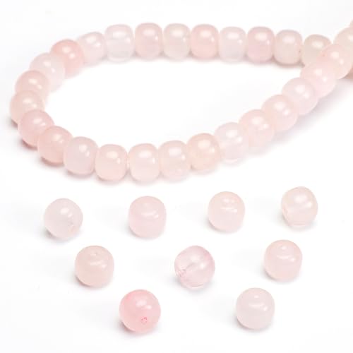 BEADIA Natural Rose Quartz Flat Cut Round Drum Stone 8mmx7mm Loose Semi Gemstone Beads for Jewelry Making 38cm - color: Rose Quartz