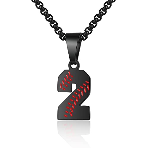 AIAINAGI Baseball Number Necklace - Stainless Steel Chain Pendant for Men Athletes 00-99 Jersey Number Gift - color: Black, style: 2.