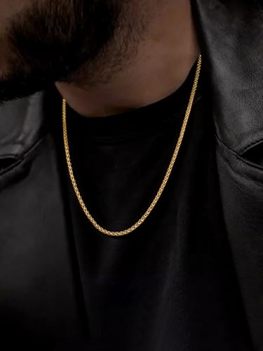 FaithHeart Stainless Steel Chains for Men, Silver/Black/14K Gold Plated Snake/Wheat/Box/Rope/Rolo Chain Necklace 16-30 Inches with Delicate Gift Box - color: 02. Spiga Chain-Gold, size: Length 20 Inches