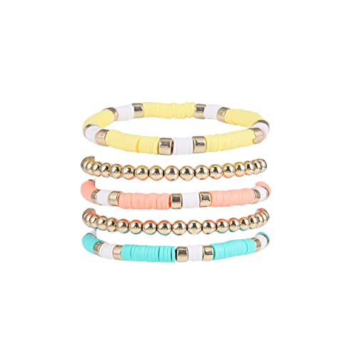 Surfer Heishi Bracelets Set Colorful Preppy Smile Evil Eye Beaded Stretch Bracelets Clay Stackable Boho Disc Party Gifts Y2K Kidcore Aesthetic Summer Beach Bohemian Layering Bracelets Jewelry for Women - style: Beaded,Bohemian,Elegant