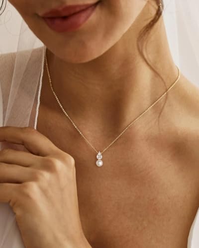 Pearl Necklace for Women- 14K Gold-plated/White Gold-plated Dainty Pearl Necklace for Women - color: Gold CZ pearl 371
