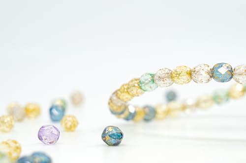 0.9 oz (25g) Mix of 280pcs 4mm Round Faceted Fire Polished Czech Glass Beads, Golden Shades - color: 4mm Gold Mix, size: 25 g