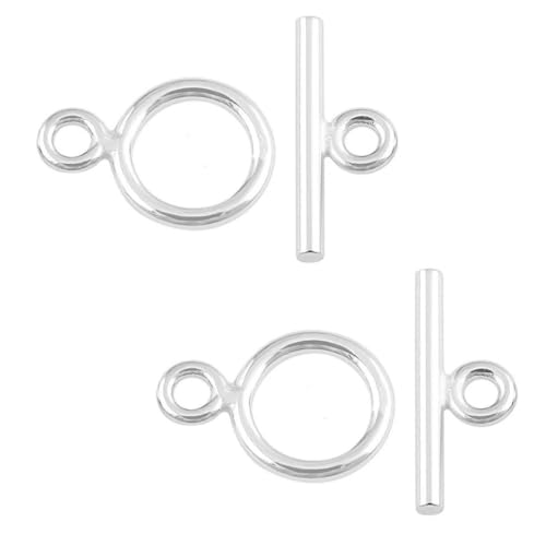 30 Sets Elegant Round Toggle Clasp T-Bar Closure 14mm (0.55 Inch) Sterling Silver Plated Brass for DIY Craft Jewelry Making CF181-1 - color: Silver (simple design), size: 14mm/simple - 30 Sets
