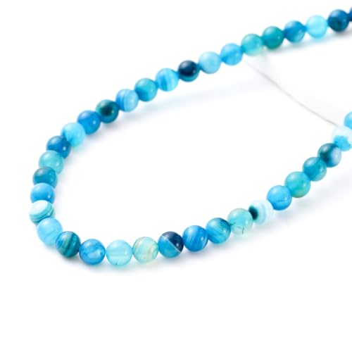 6mm 60pcs DIY Natural Blue Striped Agate Stone Beads Round Healing Crystal Gemstone Loose Beads for Jewelry Making Handmade Bracelet Necklace - color: Blue Striped Agate, size: 6mm