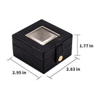 Small Leather Jewelry Box with Glass Top Mini Earring Display Case with 4 Grid for Selling Gift for Girls and Women (Black) - color: Black-A