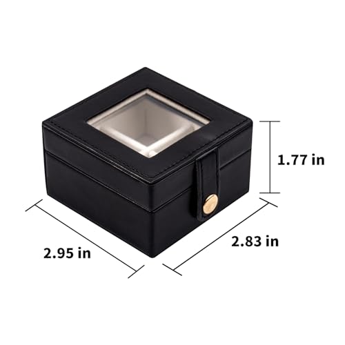 Small Leather Jewelry Box with Glass Top Mini Earring Display Case with 4 Grid for Selling Gift for Girls and Women (Black) - color: Black-A