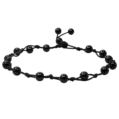 Amazing Gemstone Crystal Anklet Ankle Bracelets for Women - Waterproof Beaded Healing Crystal Anklets, Plus Size Chakra Gemstone Bead Anklet - color: Black Obsidian, style: Hand Knotted