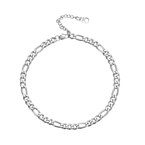 U7 Women Girls Barefoot Jewelry 18K Gold or Rose Gold Stainless Steel Heart/Rope/Figaro/Cuban Chain Anklet Foot Bracelet, 25-30 CM Long - color: Stainless Steel-5mm-Figaro Chain