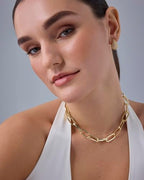 PAVOI 14K Gold Plated Chunky Chain Choker Necklaces for Women | Gold Statement Graduated Link Chain Necklace | Bold Oval Link Barbell Links Paperclip Chains - style: Paperclip