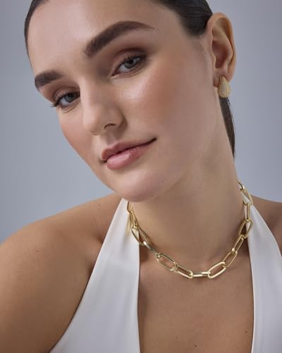 PAVOI 14K Gold Plated Chunky Chain Choker Necklaces for Women | Gold Statement Graduated Link Chain Necklace | Bold Oval Link Barbell Links Paperclip Chains - style: Paperclip