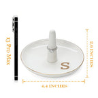 HOME SMILE Initials Ring Holder Jewery Tray with personalized S-Monogrammed Engagement Gifts for Friends,Birthday Mother's Day Christmas Gifts for Women,Ceramic White - style: S