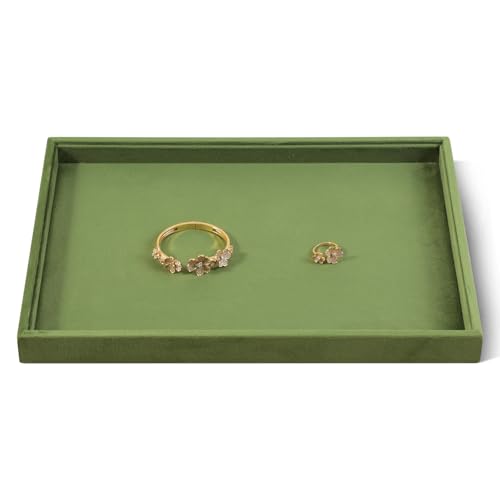 Velvet Stackable Jewelry Display Flat Tray For Ring Earring Necklace Bracelet, Bangle Pendant Storage Blank Plate, Shop Countertop Jewelry Dish Organizer (Olive Green) - color: Olive Green, size: Blank Tray