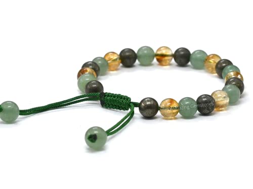Amazing Gemstone Money Wealth Success Bracelet - Pyrite Green Aventurine Citrine Bracelet Set for Healing Calming Anxiety Stress Relief Gifts Pulseras Para Hombres Mujer Stocking Stuffer (Adjustable) - color: Money Success