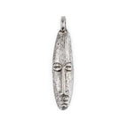 TheBeadChest Elongated Silver Mask Pendant from Africa (9x40mm): Genuine West African Mask Design for DIY Jewelry & Necklaces - color: Silver, size: Elonaged Charm (45x10mm)