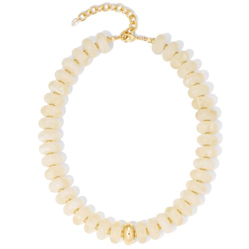 Mothers Day Gifts Chunky Beaded Choker Necklace for Women Statement Necklace with Gold Accent Adjustable Beach Summer Jewelry Trendy Boho Necklaces in Multiple Colors y2k Jewelry - color: White