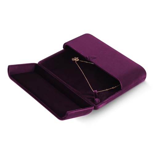 Resilient Velvet Large Necklace Box, Jewelry Organizer for Women Girls Bridal, Anti-Tangle Pendant Necklace Storage Case for Home Wedding Proposal Engagement Retail Display (Purple) - color: Purple, size: Large Necklace Box