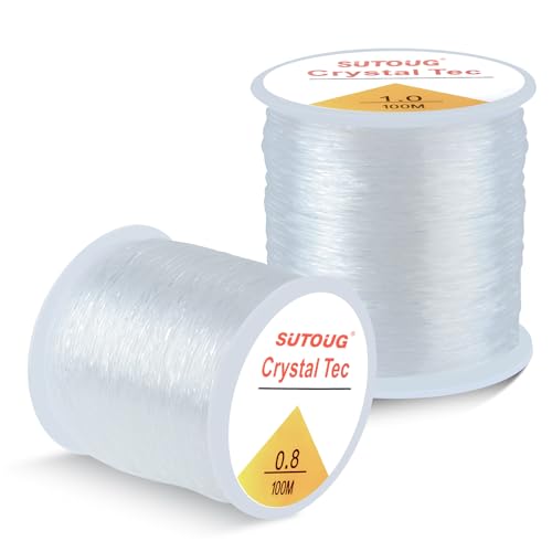 Elastic String for Bracelets, 2 Rolls 0.8mm and 1.0mm Crystal Elastic Cord for Bracelet Beads Jewelry DIY Crafts Bracelets Necklaces White (200M) - size: 0.8mm+1.0mm