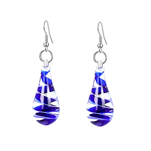 Glass Water Drop Shape Glaze Spiral Dangle Earrings Lampwork Handmade Glass Bead Geometric Earrings for Women Jewelry - color: Deep Blue