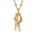 Fettero Dainty Gold Necklace for Women - 14K Gold Plated Hand Pendant Neckalces Gifts for Friends Hand Sign Language Trendy Charm Gesture Necklace Jewelry Gift - style: Victory
