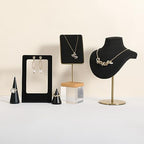 Black velvet necklace stand, gold necklace hanger, small metal jewelry stand for earrings and necklaces【Black】 - color: Black