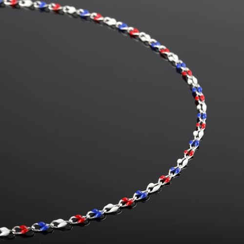 YOUBEIYEE 2 Meters Silver Plated Chain for Jewelry Making USA Flag Enamel Chain Roll Brass Chains Bulk with Jump Rings and Lobster Clasps - color: USA Flag Color