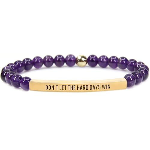 INSYOHO Dont Let the Hard Days Win Bracelet – Inspirational Healing Crystal Bracelet for Women & Men, Agate & Amethyst Beaded Adjustable, Motivational Gift for Stress Relief & Positivity - color: Purple