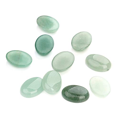 10pcs 10mmX14mm Oval Cabochons Stone Jewelry Round Flat-Back Design No Hole Beads Half Round Jade/Charms Amethyst/Blue Lapis Lazuli Cabochons for Jewelry Making (Green Aventurine Stone)
