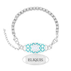 Women's Medical ID Bracelet with White Zircon Tennis Chain, Interchangeable Engraved Plate, Adjustable Lobster Clasp, Lightweight, Hypoallergenic, for Running, Outdoor, Daily Wear - color: Green-ELIQUIS