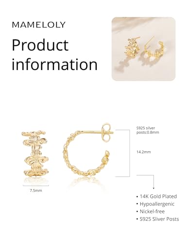 Mameloly Flower Earrings for Women Dainty 14K Gold Plated White Freshwater Pearl Stud Earrings Hypoallergenic - color: Lilac