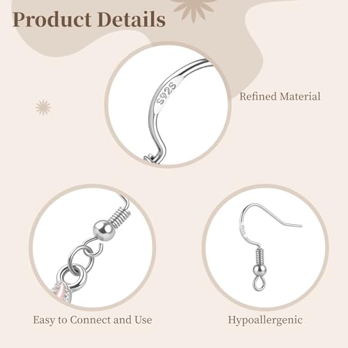 925 Sterling Silver Earring Hooks, 120 PCS Fish Hook Earrings for Earring Making Supplies Kit, Jewelry Making Supplies for DIY Earrings Hypoallergenic Ear Wires Fish Hook - color: Silver