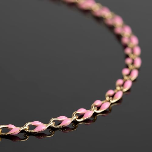 Pink Enamel Chain for Jewelry Making, 2 Meters Gold Plated Brass Cable Link Chain Roll with 30pcs Jump Rings and 10pcs Lobster Clasps - color: Pink