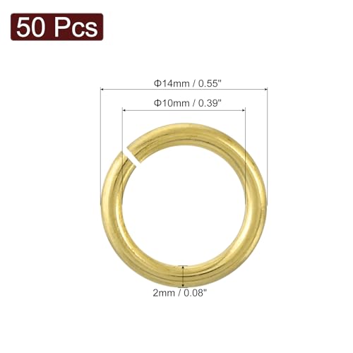 uxcell 50Pcs Open Jump Rings, 14mm/0.55" OD Brass Jump Ring Connectors 2mm Thick O Rings for Necklaces Bracelet Jewelry Making Keychain DIY Craft, Gold Tone - size: 14mmx2mm