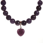 Justinstones Gem Semi Precious Gemstone Love Heart Charm Stretch Beaded Bracelet Unisex - color: Lepidolite Lithium Mica