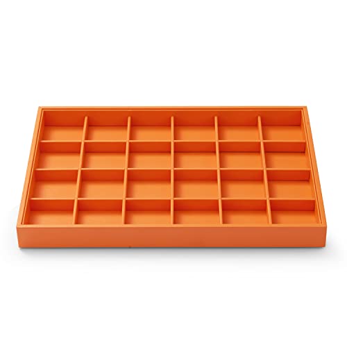 Oirlv Luxury Leather Ring Tray 24 Grid Jewelry Drawer Organizer Stackable Jewelry Trays Ring Earring Storage - color: Orange, size: 24 Grid Tray