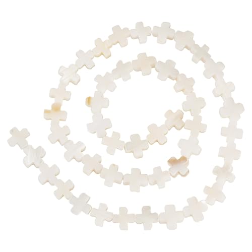 50 Pcs Shell Cross Beads 8mm Gemstone Cross Beads Small Cross Crucifix Crystal Stone Beads for Easter Holiday Bracelet Necklace Jewelry Making - color: Floral White-Shell