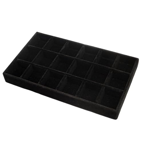 Velvet Jewelry Organizer Trays Black Stackable Jewelry Storage Display Tray with Removable Dividers, 18 Grids - color: Black