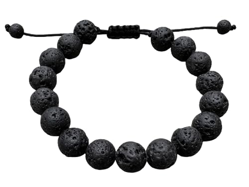 GAF TREASURES Grade A ++ Gemstone Round Bead Adjustable Bracelet 10mm, Genuine Crystal Bead Bracelet, Gift for Men & Women - color: Black Lava