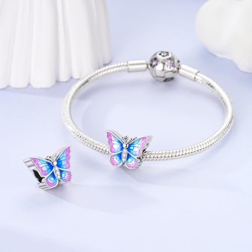 LAZA 925 Sterling Silver Charm for Bracelet Necklace Dangle Love Mom Butterfly Party Charm Beads Pendants DIY Jewelry for Women - color: Fantasy Butterfly