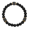 Elastic Adjustable Mens Bracelet - 8mm Black Onyx & Lava Stone Beads Bracelets Jewelry Gift for Men, Beads Charm Bracelet with Elastic Cord, Birthday Gifts for Him Dad Husband