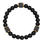 Elastic Adjustable Mens Bracelet - 8mm Black Onyx & Lava Stone Beads Bracelets Jewelry Gift for Men, Beads Charm Bracelet with Elastic Cord, Birthday Gifts for Him Dad Husband