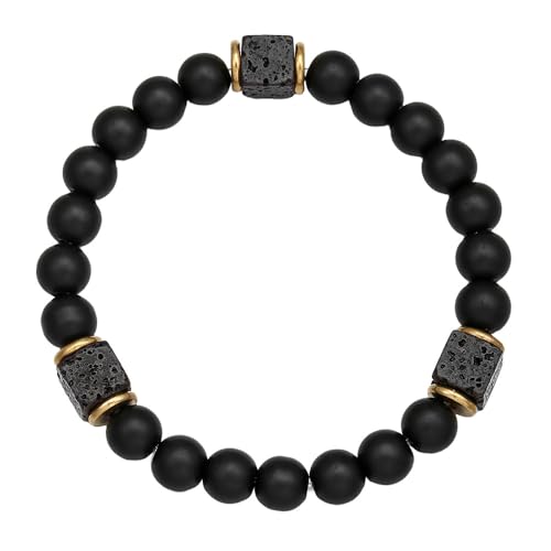 Elastic Adjustable Mens Bracelet - 8mm Black Onyx & Lava Stone Beads Bracelets Jewelry Gift for Men, Beads Charm Bracelet with Elastic Cord, Birthday Gifts for Him Dad Husband