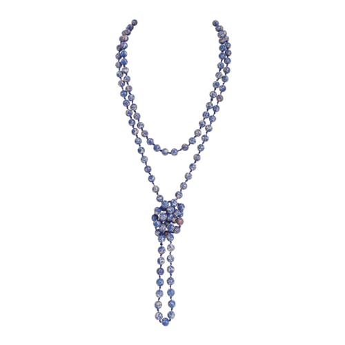 Bead Strand Versatile 60" Long Wrap Necklace - Handmade Knotted Multi Layer Sparkly Crystal, Semi Precious Natural Stone, Lava, Glass Faux Pearl - color: Sapphire