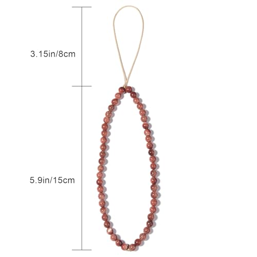 Semi-Precious Gem Stones Beaded Phone Charm Cell Phone Lanyard Wrist Strap Handmade Natural Gemstone Phone Chain string - color: Goldstone