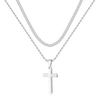 LUXEJEW Cross Necklace for Men Boys - Gold Silver Black Stainless Steel Cross Pendant Necklaces Layered Cuban Link Chain Necklace Jewelry Gifts 16 18 20 22 24 Inches - color: Silver, size: 18in/20in, style: Style B-Small Pendant-Buckle