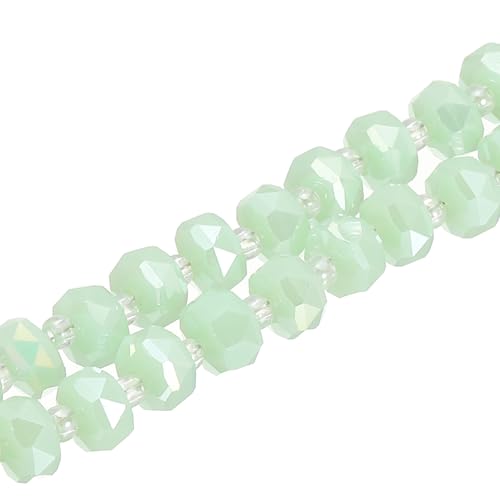 PATIKIL 75 Pcs 8mm OD 5mm Thick Crystal Glass Beads, Rondelle Crystal Beads Faceted Cut Gemstone Strand with Spacer Beads for Craft, Bracelet, Necklace, Light Green Porcelain - color: Light Green Porcelain