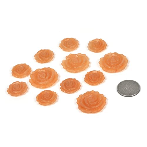 Justinstones 3pcs Carved Gemstone Flower Pendant Earrings Beads Set For Jewelry Making DIY 1.3 Inch & 1 Inch - color: Orange Aventurine