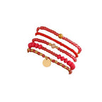 5Pcs Bohemian Multilayer Crystal Beads Stackable Bracelets Y2K Circle Disc Coin Pendant Colorful Beaded Elastic Stretch Bracelets for Women Boho Beach Vacation Holiday Jewelry Gift - color: Red
