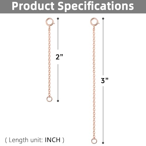 Rose Gold Necklace Extender Rose Gold, 925 Sterling Silver Necklace Extender Chain Bracelet Anklet Jewelry Extension for Necklaces, 2 Piece Set (2, 3 Inches) - color: RoseGold, size: 2 3 inch