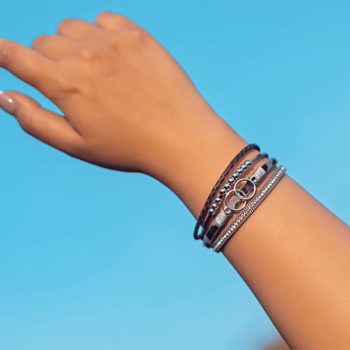 FANCY SHINY Mothers Day Gifts Boho Leather Wrap Bracelet Stackable Infinity Chunky Cuff Bracelets Western Hippie Outfits Jewelry Valentine Gifts for Women - color: Grey Leopard